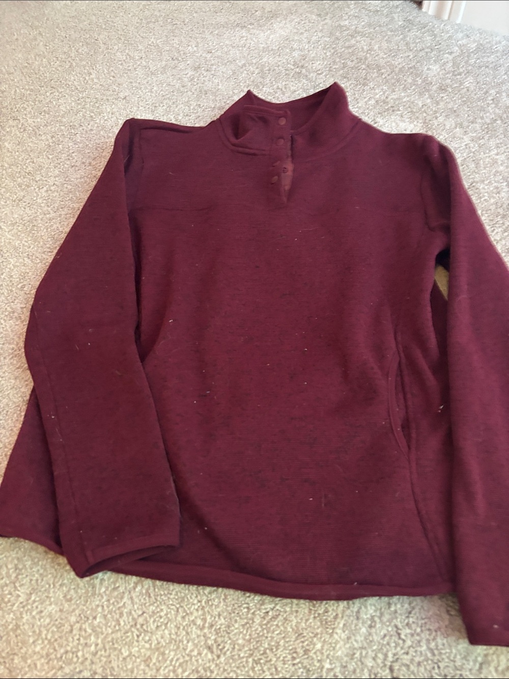 Button Mock Neck Pullover Sweater - Burgundy